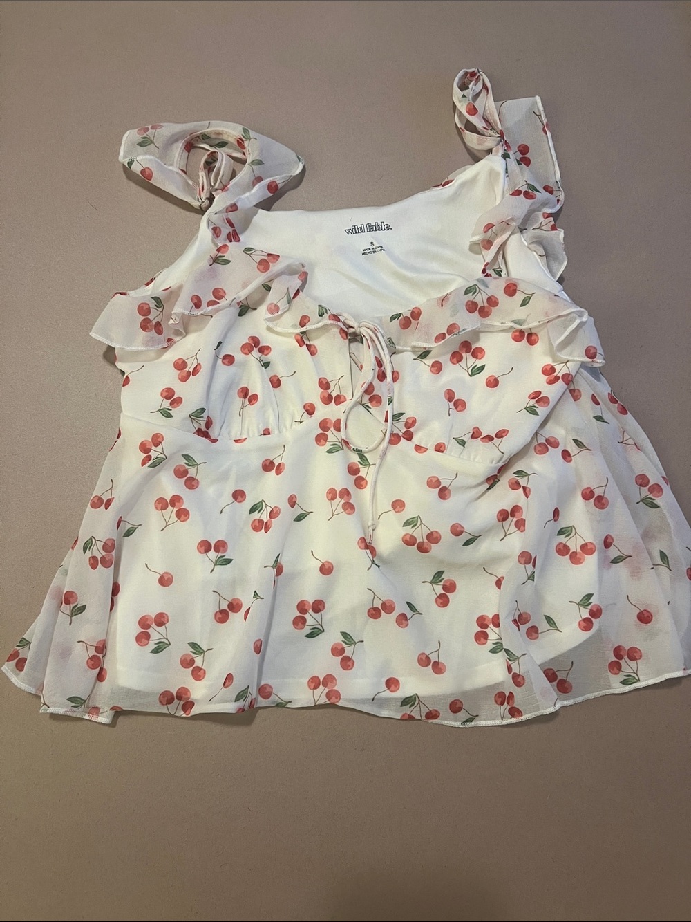 wild fable White Cherry Print Ruffle Tie-Front Camisole